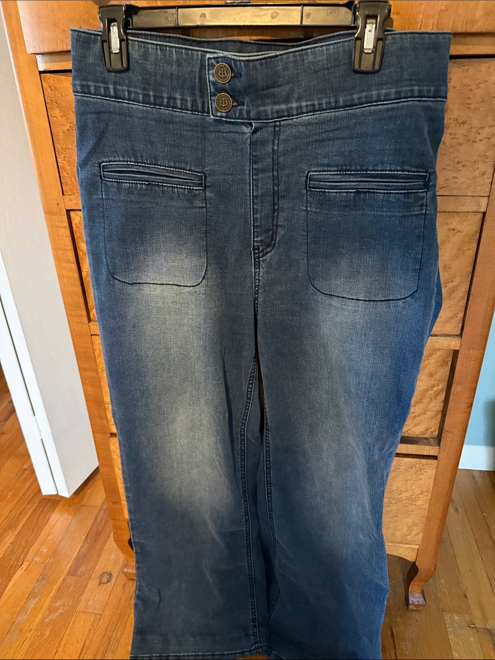 Betabrand Blue Wide-Leg Pull -on High-Rise Jeans with Front Patch Pockets